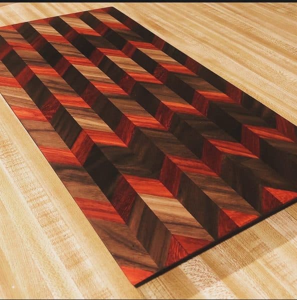 3D chevron pattern cutting board made from exotic hardwoods